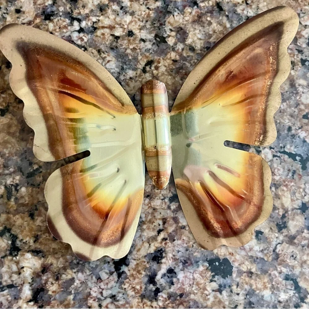Vintage Two Sets (6) Homco  Metal Brown & Gold Butterfly MCM Wall Decor, 1980's.